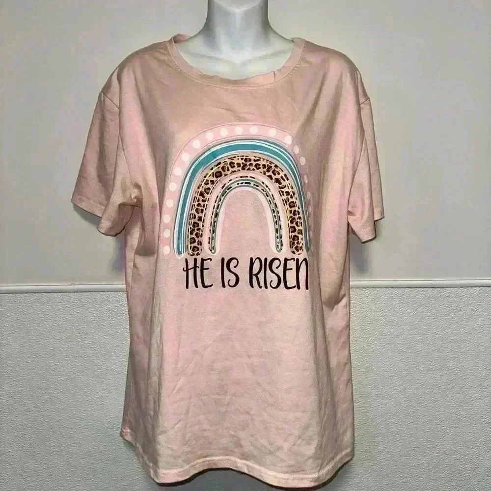 “He is Risen” Rainbow Women's Unbranded T-Shirt XL Pink Blue - Picture 7 of 10